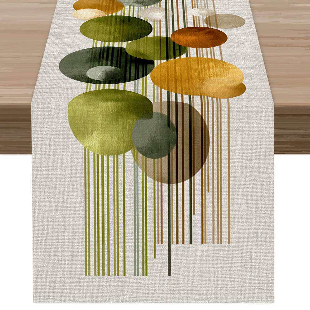 TEMU 1pc Round Dot Line Art Pattern Printed Table Runner, Latest Spring/summer Table Runner, Modern Minimalist Style, Printed Polyester Tablecloth,