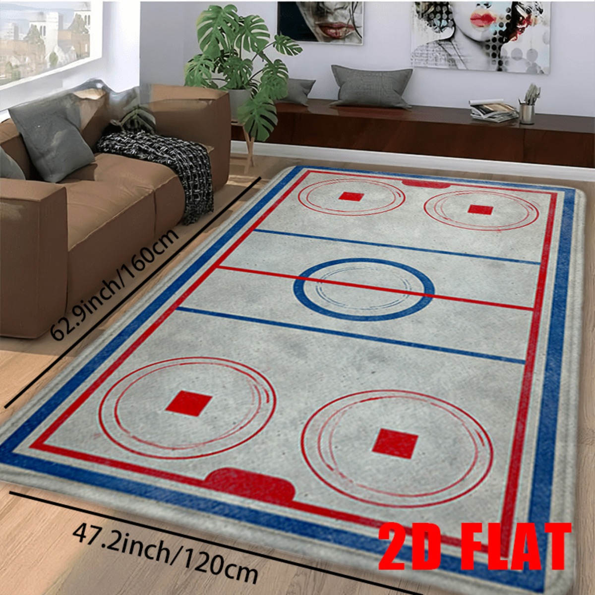 TEMU Tapis Plat 2D, 1 pièce sur le thème de patinoire de hockey sur glace, convient pour de jeux, caves d'homme, chambres - de hockey antidérapante
