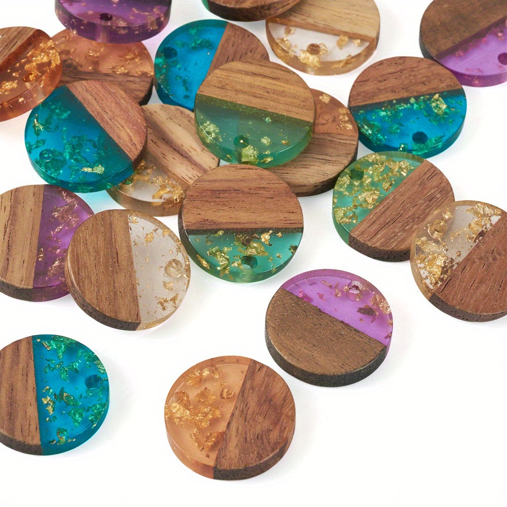 20pcs Mixed Color Resin & Walnut Wood Pendants for DIY Jewelry