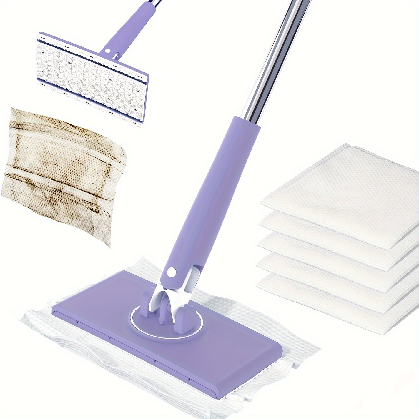 

Mop For - 1 Mop & 4 Reusable , -free , 360° Rotating , - , For Bathroom// Cleaning, Household