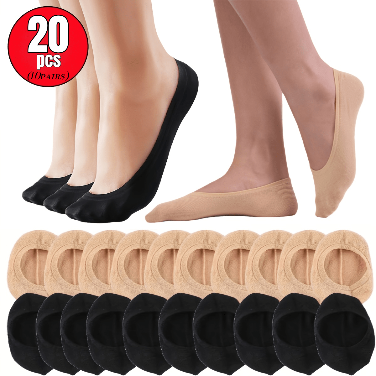 TEMU 20 piezas/10 de calcetines cortos suaves y transpirables para mujer. Calcetines de elasticidad, calcetines crew con elasticidad y