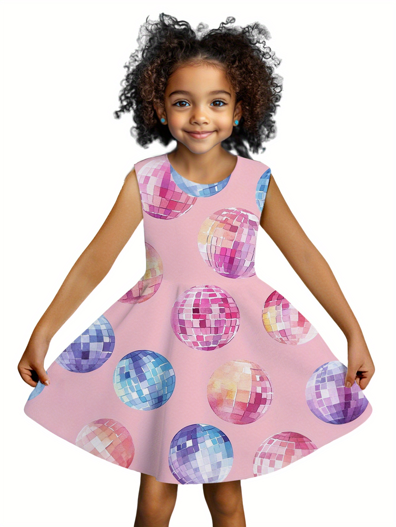 girls' sleeveless colorful disco ball print dress Temu Australia