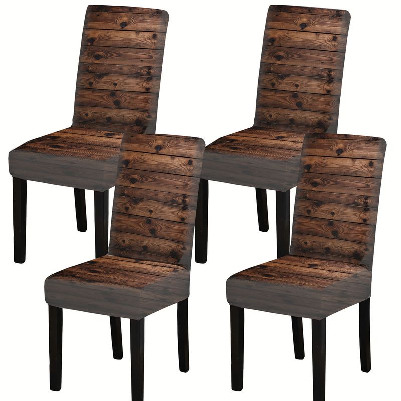 E-shop Esszimmerstuhlbezüge, Parsons Stuhlbezüge mit einem Vintage-Holzmaserung-Design, mit einem realistischen, tiefbraunen, abgenutzten