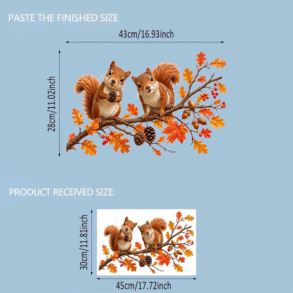 TEMU 1 autocollant pour fenêtre sur le thème des écureuils d'automne, 2 écureuils sur une branche d'automne avec des , des pommes de pin et des