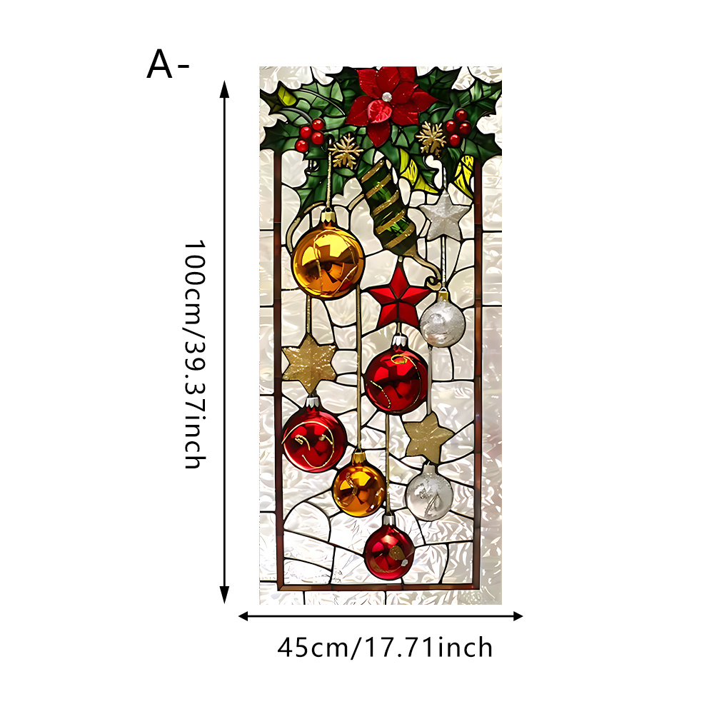 TEMU 1pc Christmas Stained Glass Static Cling Window Film, No Glue Reusable No Residue Frosted Privacy Window Sticker, Xmas Tree Ornament Decal For