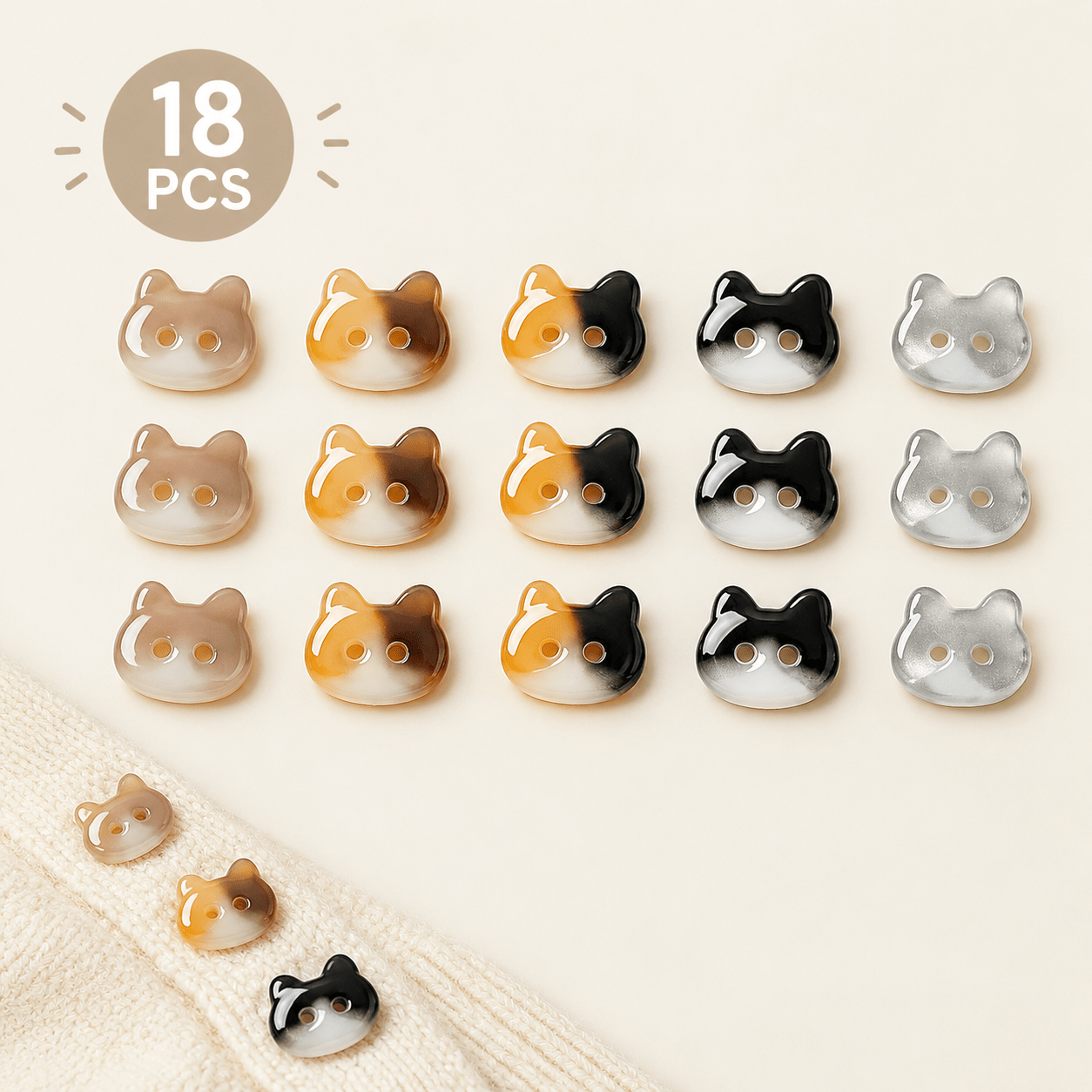 Image of 18pcs Colorful Cat Head Buttons Suitable For Colors & Leopard Print - Irregular Plastic Buttons With Kitten Face For Jackets, Collars, Cuffs, Bags, Hats - Sewing Supplies For Decoration (no Revision)