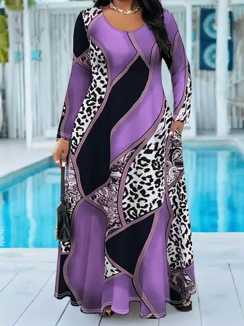 Plus Size - Plus Size - Plus Size Women'S Autumn Winter Leopard Print Long Sleeve Dress Plus Size - Plus Size - Plus Size Women'S Autumn Winter Leopard Print Long Sleeve Dress