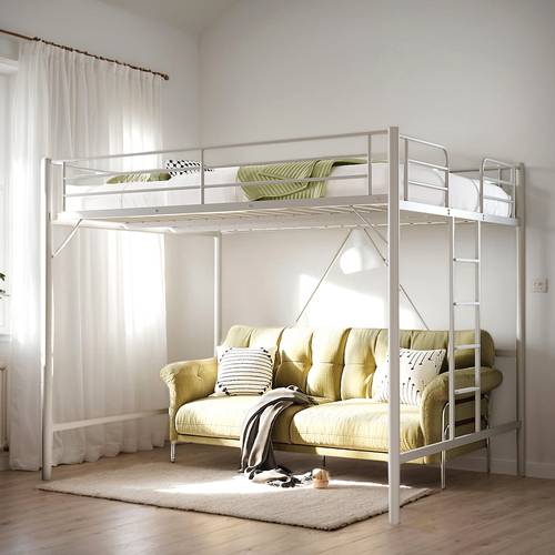 heavy duty loft bed for adults full size metal frame with reinforced slats safety rails high weight capacity for dorm bedroom and apartment