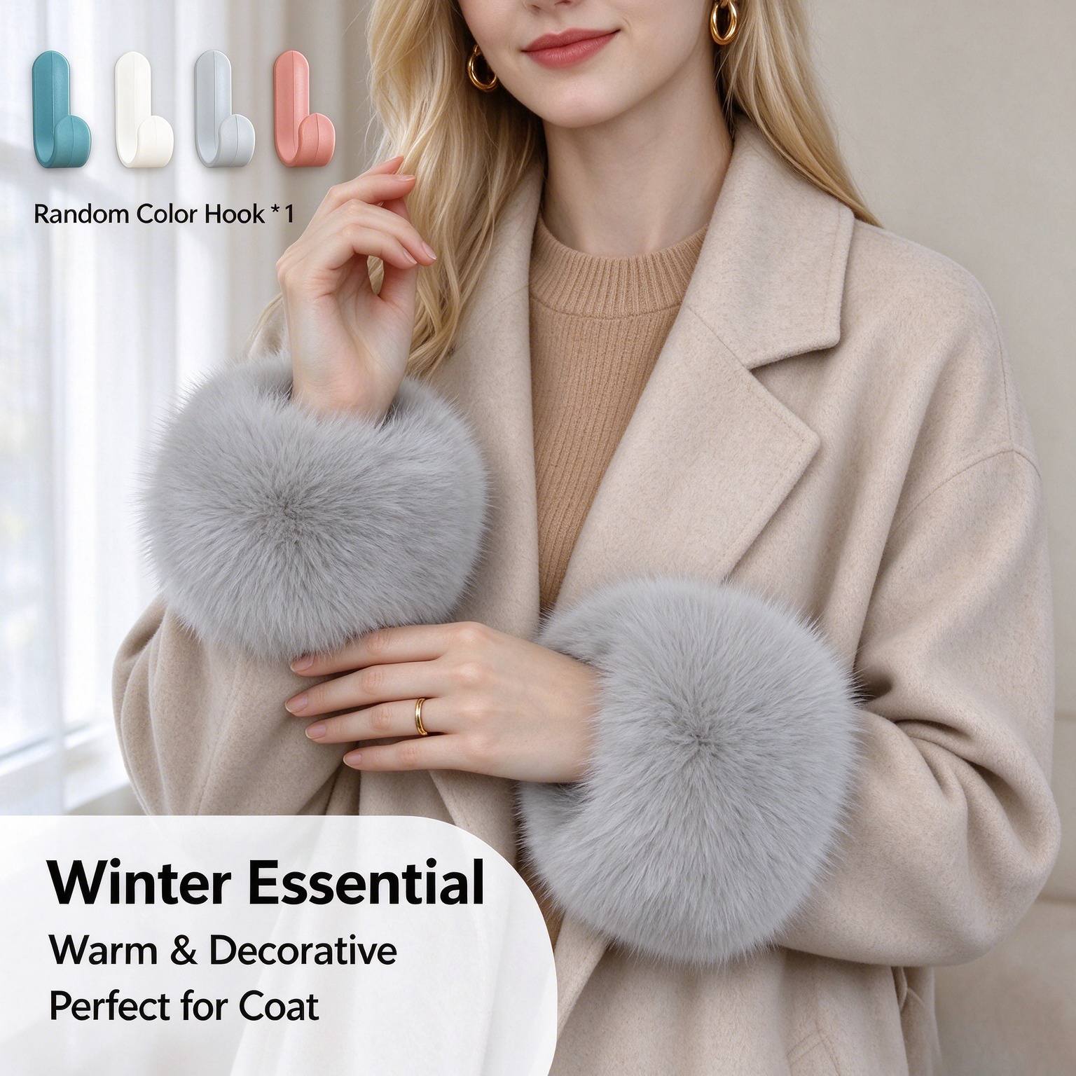 TEMU Ladies' Soft Wrist Warmers + Exquisite Hanging Ornament*1 | Accessory | Ladies' Solid Color Arm Sleeves, Plush Wrist Protectors, Available In 5