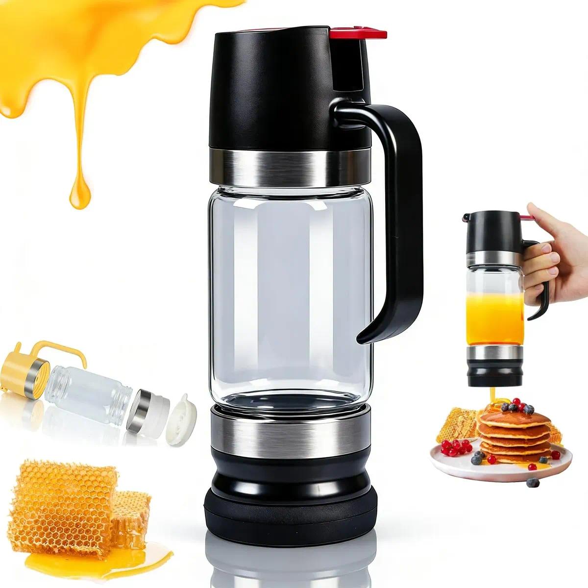 TEMU Glass Honey Dispenser With Design, Transparent Honey Holder Bottle For Syrup, Maple Syrup, Coffee, Tea, Kitchen Table Serving And Home Use