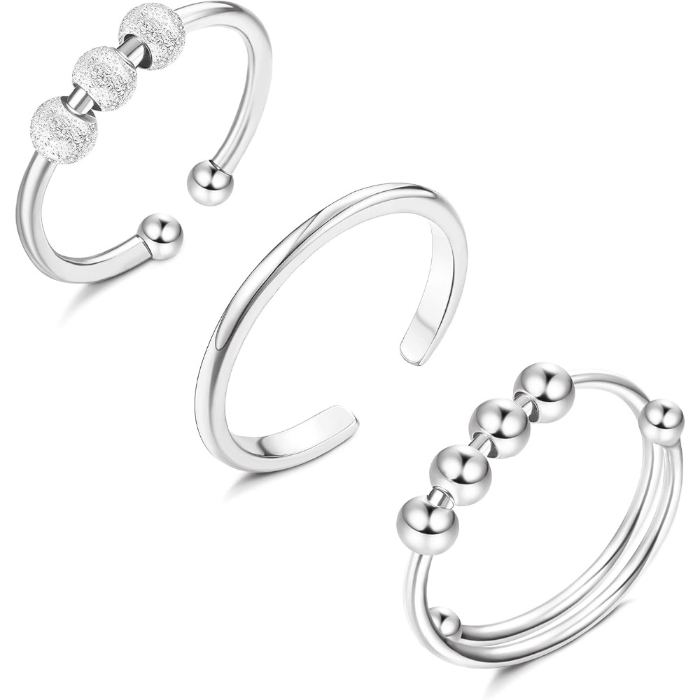 Image of Set Of 3 Fidget Rings Featuring Beads, Designed For Teenager And Teenager To Help Anxiety, In A Color Suitable For Anyone., For Teenager, For Teenager