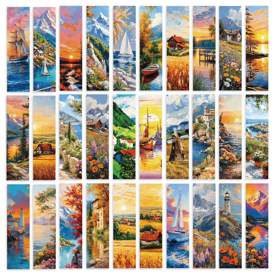 TEMU A Set Of 32 Bookmarks Featuring Scenic Oil Paintings, Decorative Reading Markers For Halloween, Christmas, And Affordable Prices. Unique And