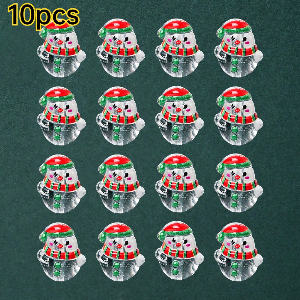 TEMU 10pcs Lovely Christmas Snowman Beads Transparent Mini Acrylic Charms For Holiday Additions Making Craft Supplies