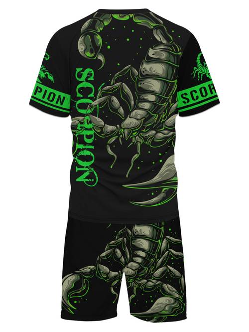 black set for men fluorescent green 3d printed short sleeve t shirt and shorts summer casual two piece set plus size
