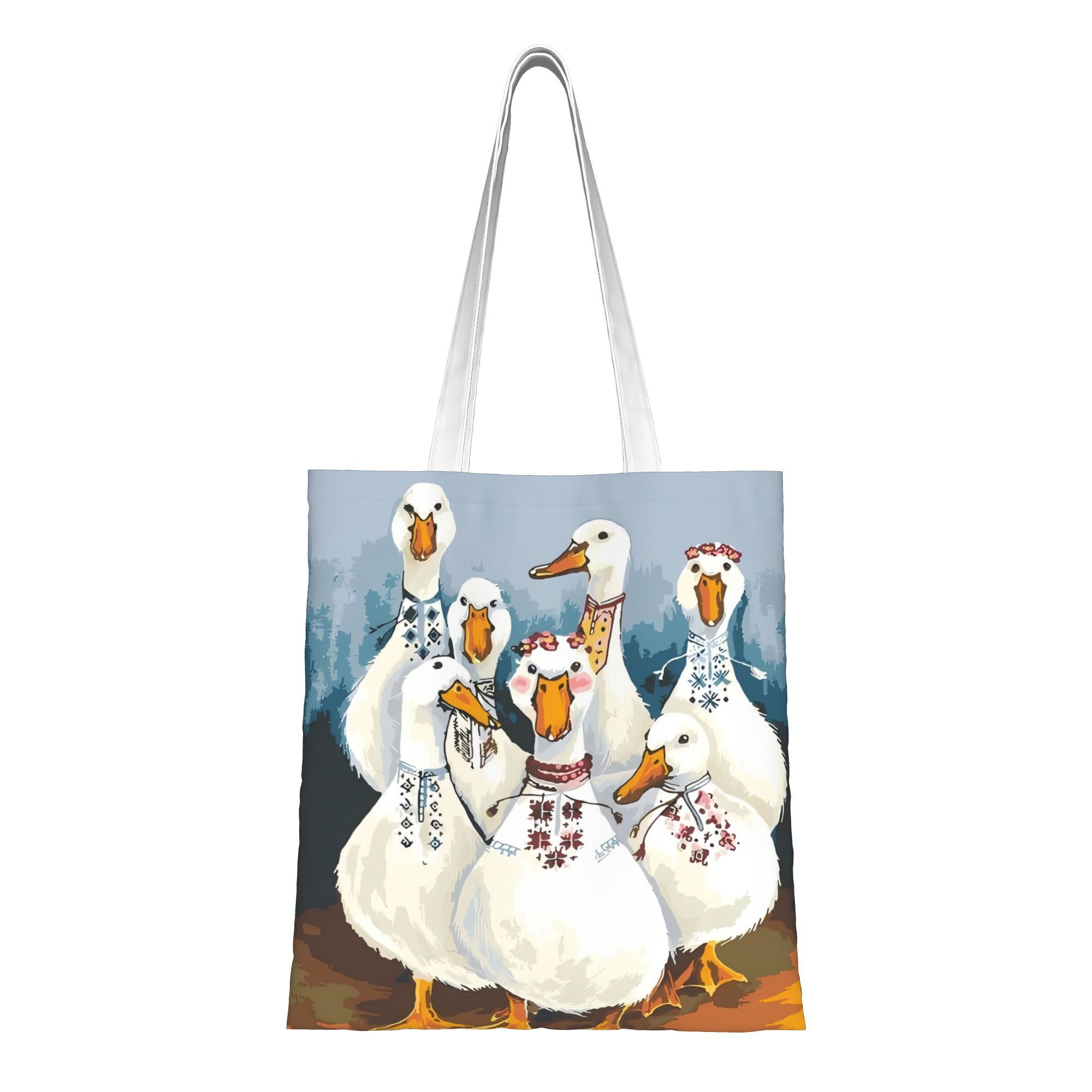 TEMU Canard Art Traditionnel Ukrainien, Sac en Toile Imprimé Tendance, Sac de Courses Décontracté, Sac Polyvalent pour les et l'École, Sac de Courses