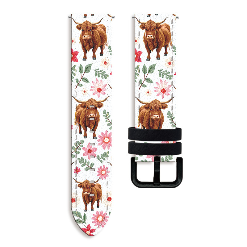 TEMU 1pc 20mm/22mm Soft Pu Watch Band For Smart Watches, Compatible With Huawei Watch / 4 Pro & Wave Smart Watch, Cute Highland Cow & Pattern,durable