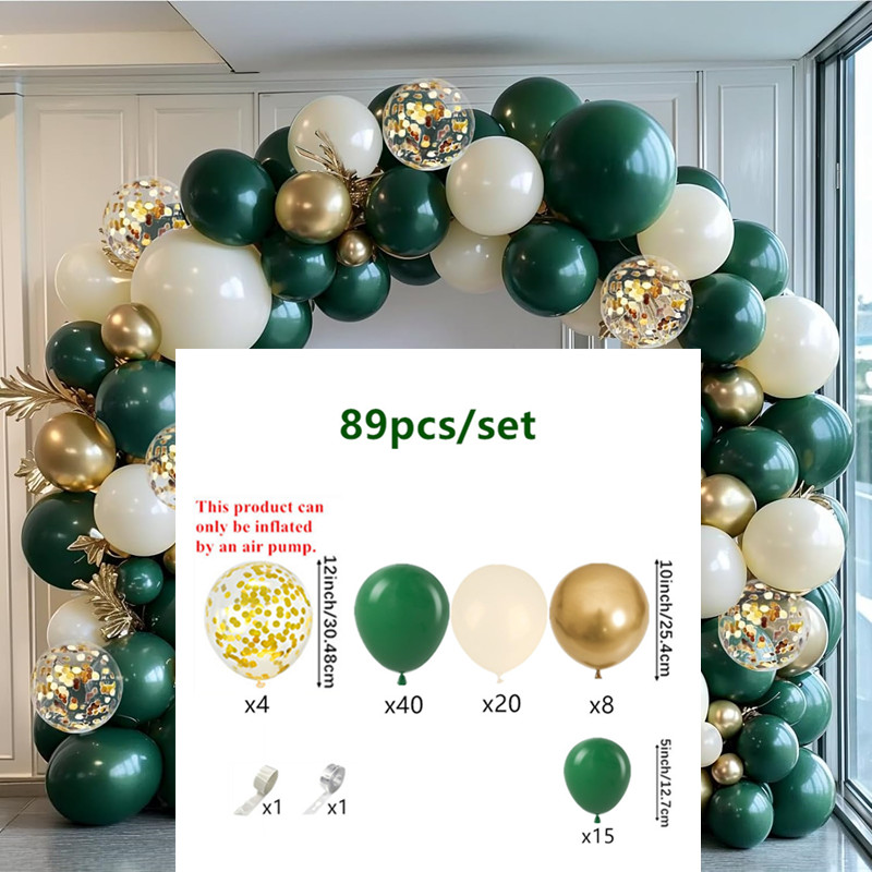 Image of Green Balloons Garland Arch Kit, 89pcs Dark White Golden Metallic Balloons For Boho Women Birthday Party Wedding Party Anniversary Graduation Decorations