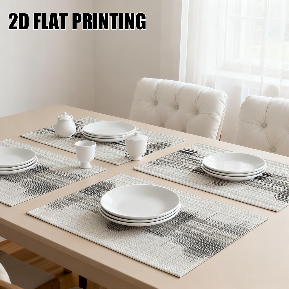 Graue Abstrakte Tischsets Mit Linearem Skizzenmuster Aus Stoff_voghion.com