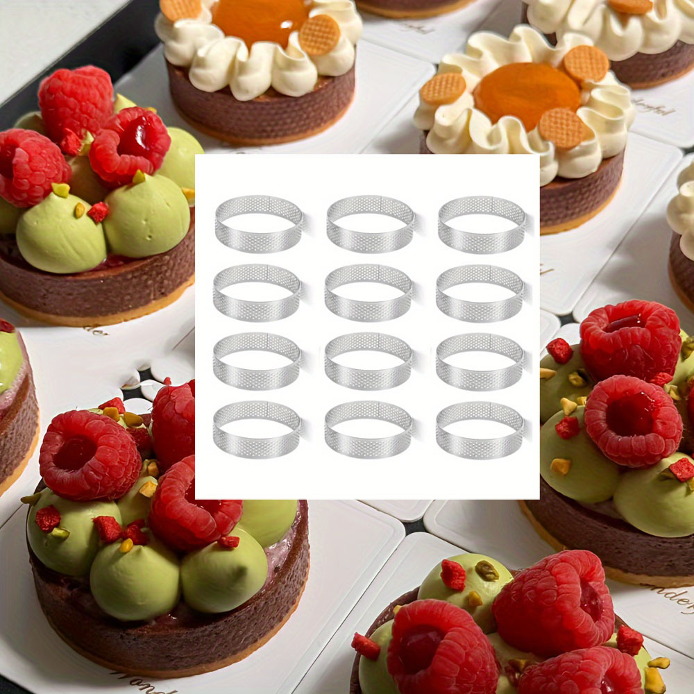 Image of 6-pack/12-pack Stainless Steel Perforated Rings, Round Cake Rings For Baking, Molds, Mini For Wedding, Christmas, Halloween, Thanksgiving, Graduation- Oven Safe