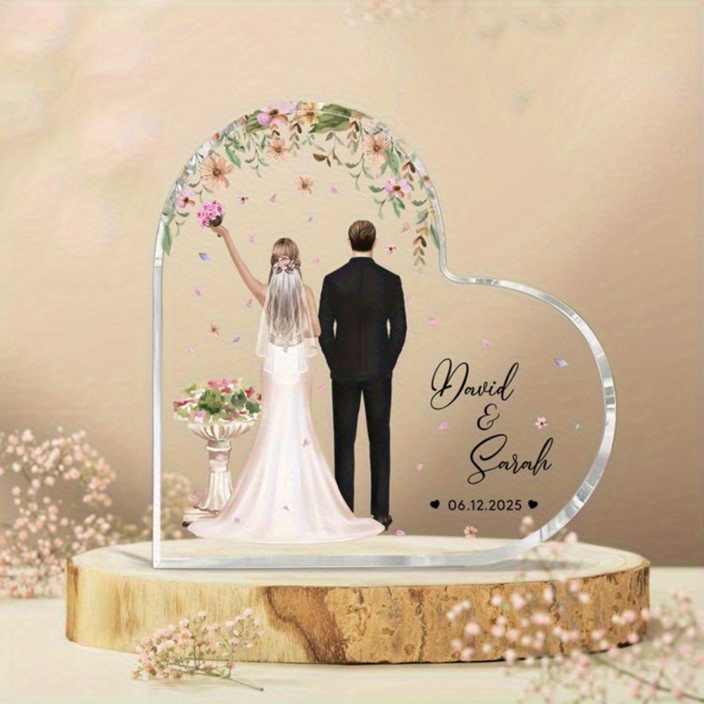 TEMU 1 Placa de Boda Personalizada - del Novio y , Floral con Flores Pastel, Placa de de Matrimonio - Regalo Elegante para Aniversario, Decoración de