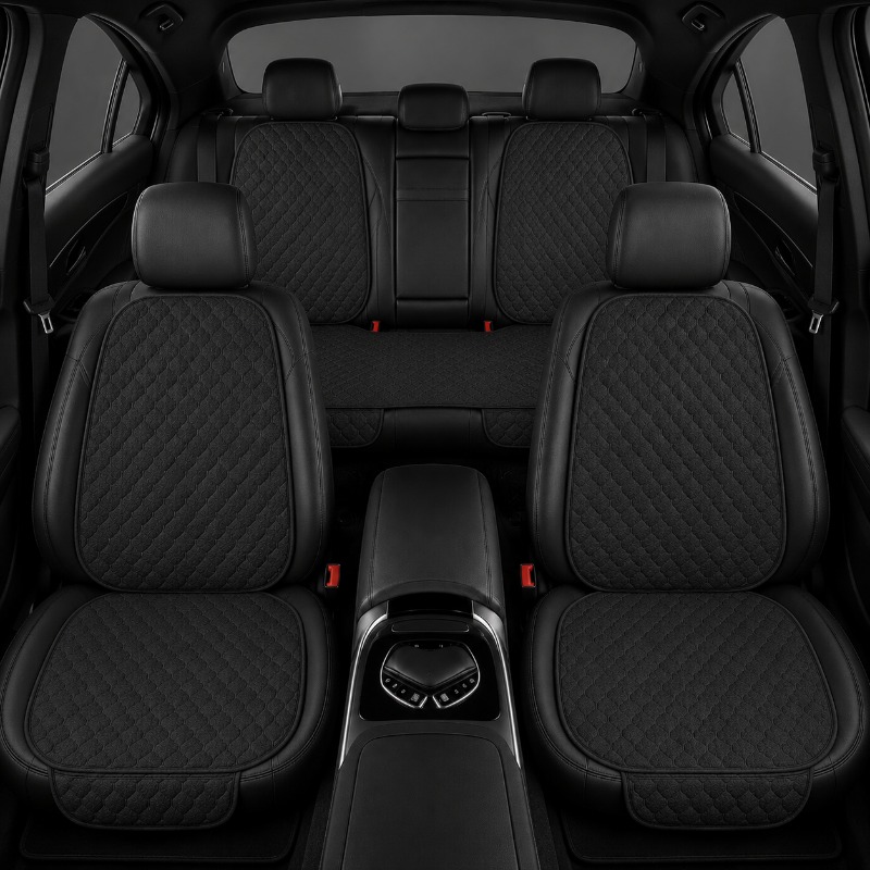 TEMU 7pcs Car Seat Cushion Set Suitable For Sedans, Suvs, Trucks, Rvs - Breathable Non-slip Backrest Cushions With Small Diamond Pattern & Linen