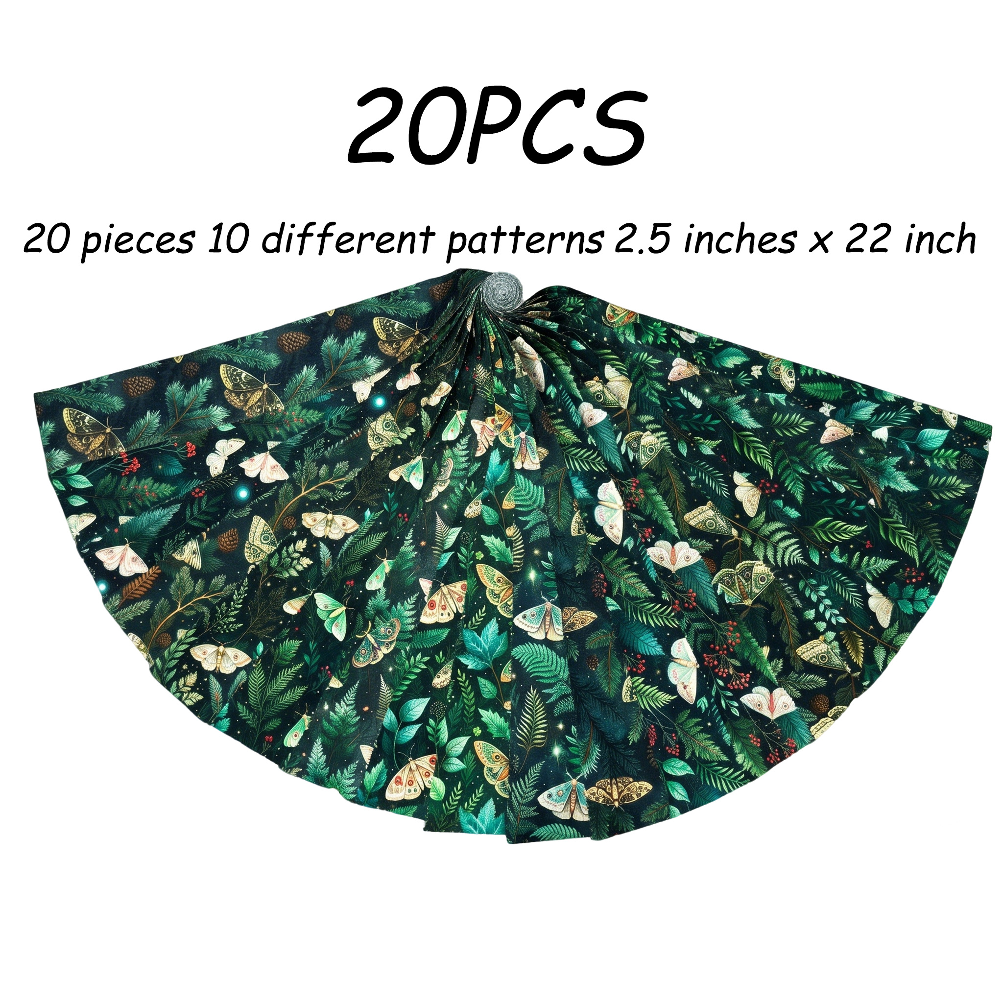 TEMU 20 Stück -Thema Geleerollen-Stoffbahnen – 10 Stile Vintage Motten- & Blumen-Botanik-Patchwork, geeignet für DIY-Nähen, Quilten, , Zierkissen –