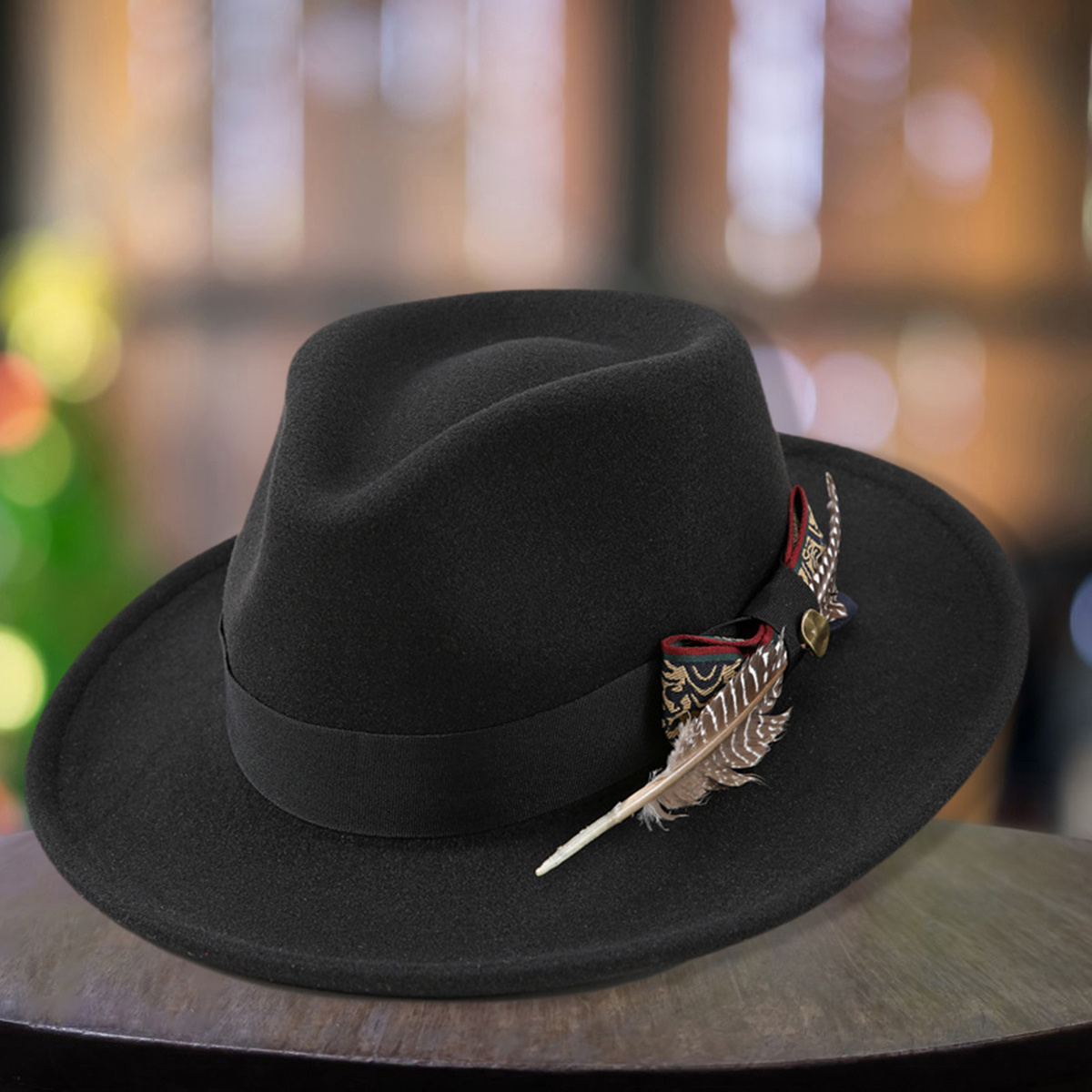 vintage feather fedora hat men women black felt trilby Temu Canada