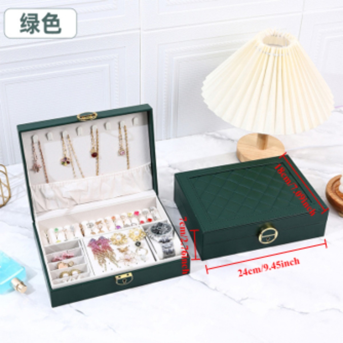 Dark Green Jewelry Storage Box with Flip-Top