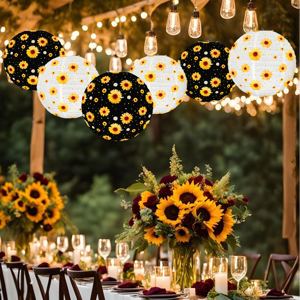Papierlaternen Mit Sonnenblumen – Deko Für Hochzeit, Party & Zuhause (15,2 & 20,3 Cm, 7-teilig)
