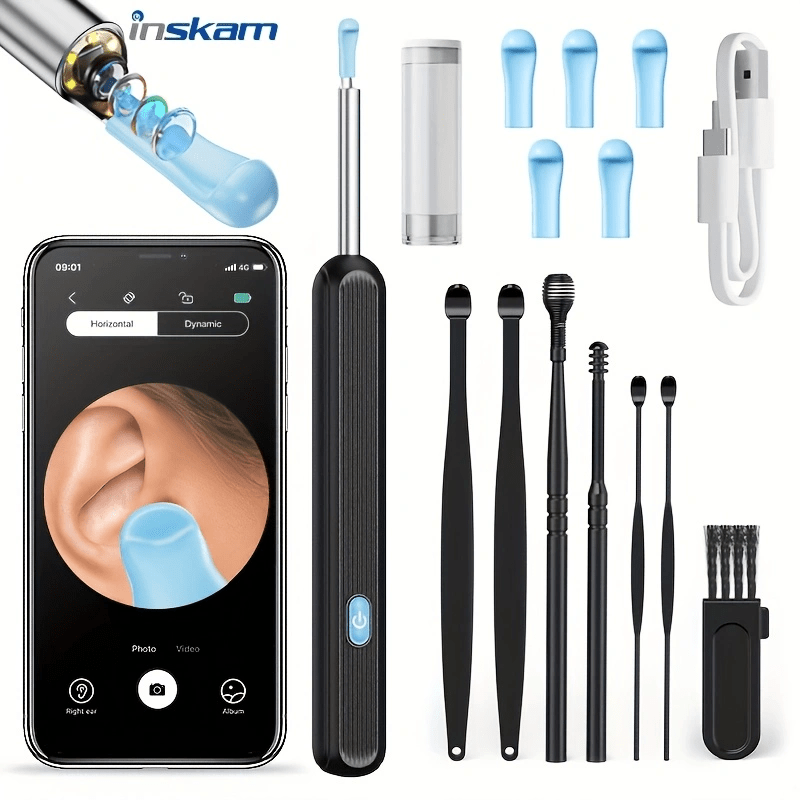inskam Visual Ear Pick, with 6 ear spoon covers for earwax removal tool, visual ear pick with camera and light, equipped with 7pcs ear spoon set, suitable for all mobile phones, safe and comfortable cleaning ears