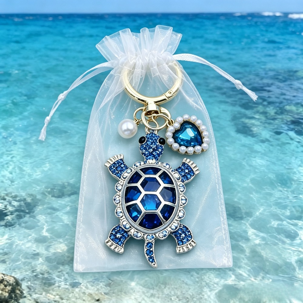 TEMU 2pcs(1pc Keychain + 1bag) Elegant Sea-turtle Charm Keychain With Pearl And , Ocean-themed Friendship Decor For Valentines Day, Day, And More,