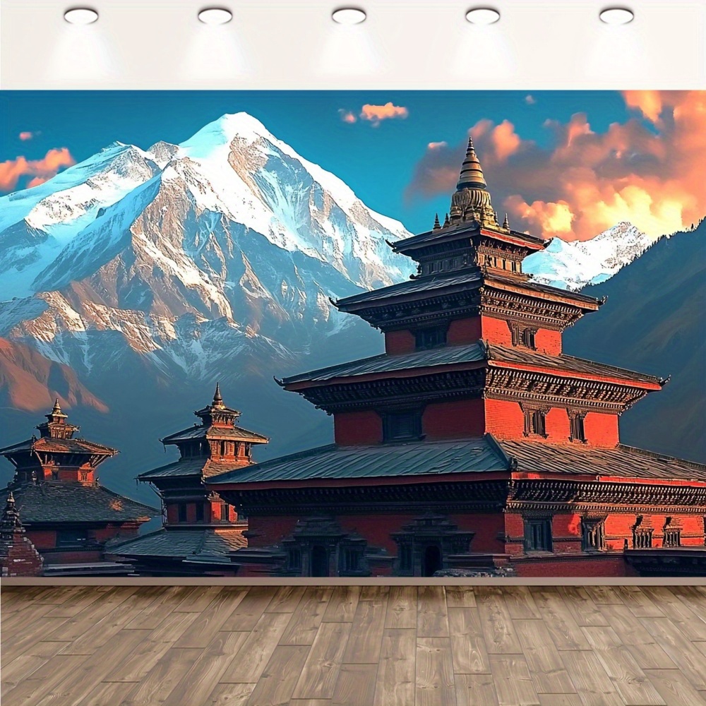 1pc kathmandu heritage sites backdrop nepal themed boudhanath stupa & pashupatinath temple design, durable polyester fabric banner for weddings, parties, photo shoots, cultural events nepalese temple decorations with iconic landmarks