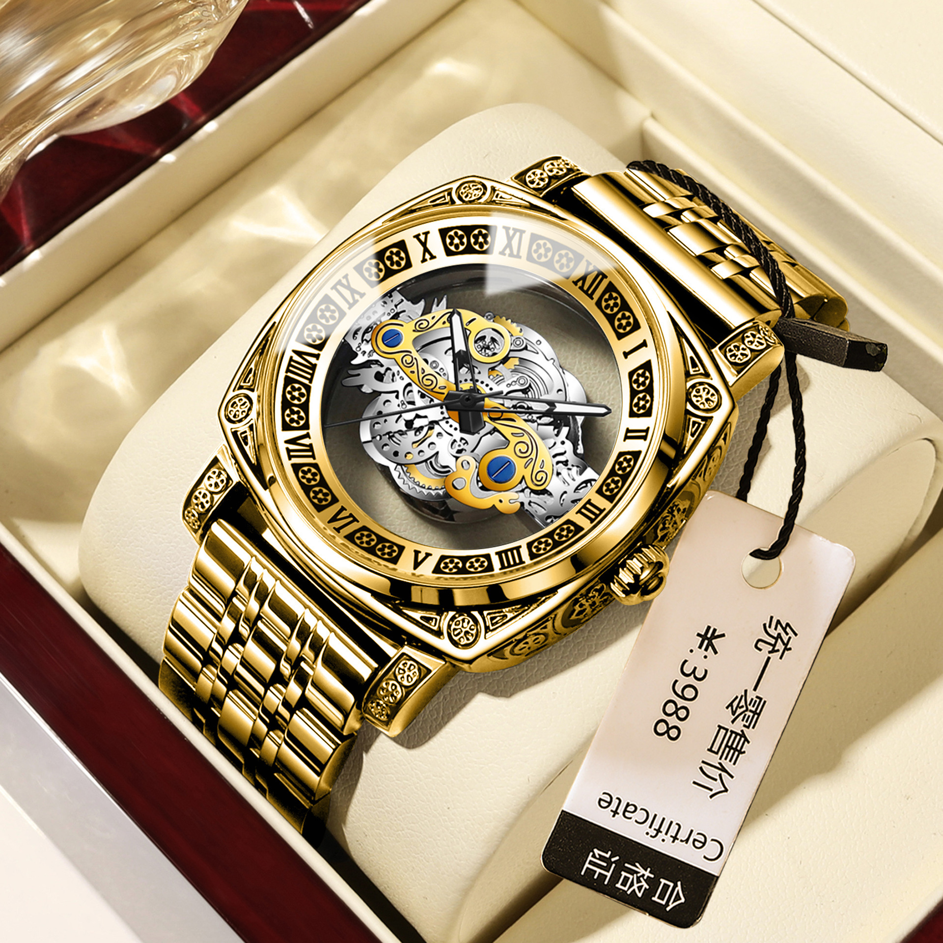 TEMU Men' Luminous Retro Watch With Tourbillon Movement, & Date Display - Mechanical Wristwatch Suitable For Sports,, Casual Attire, Hollow, -free