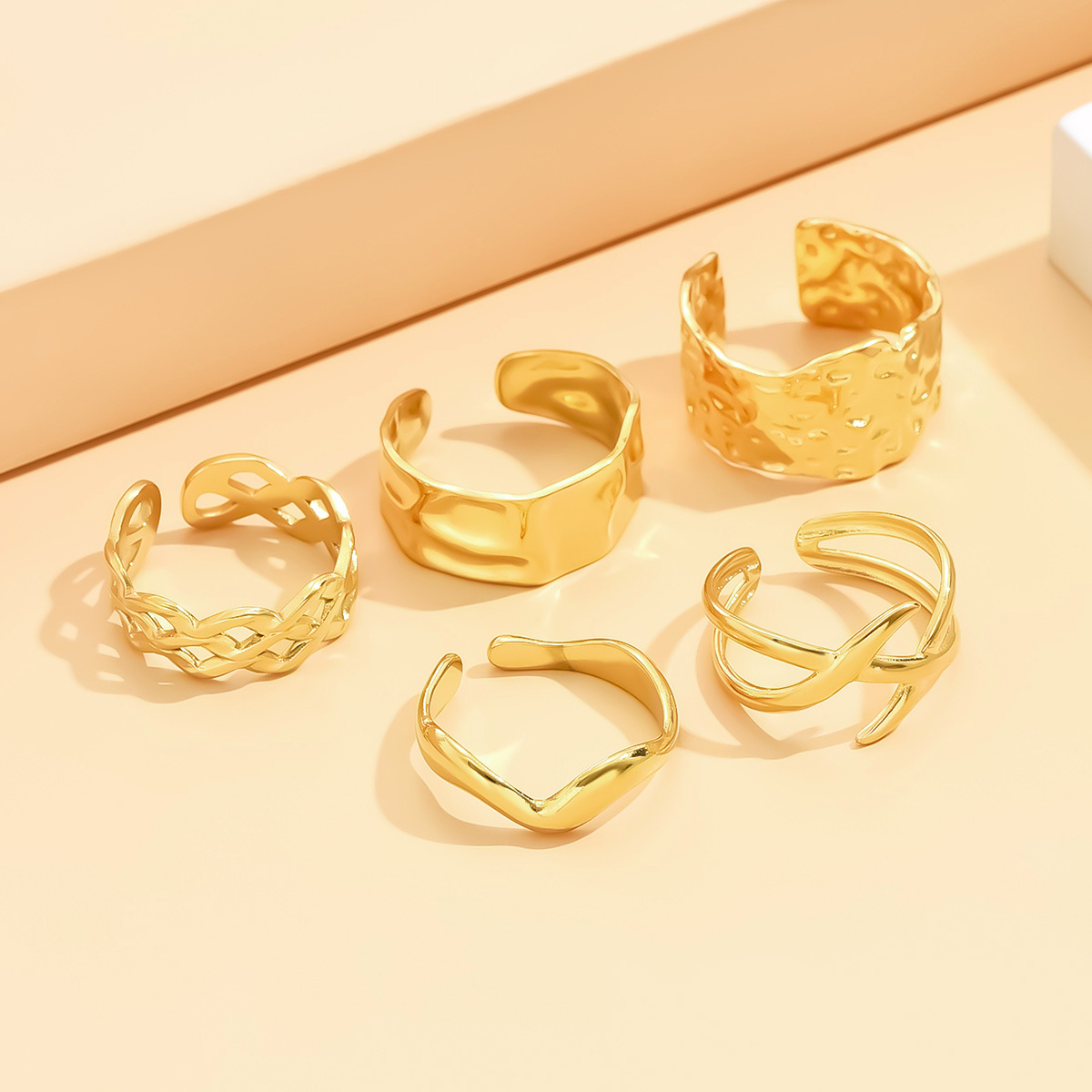 5pcs Women's Open Ring Set, Irregular Texture Designs