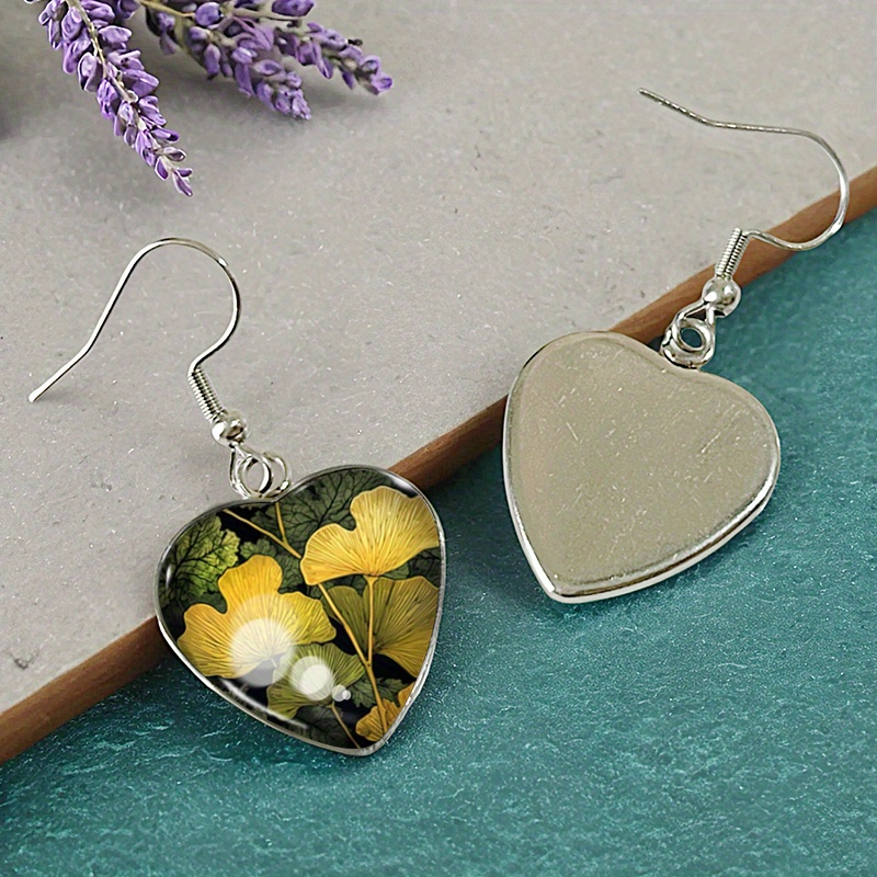Heart-Shaped Ginkgo Leaf Design Earrings, Unique Gift