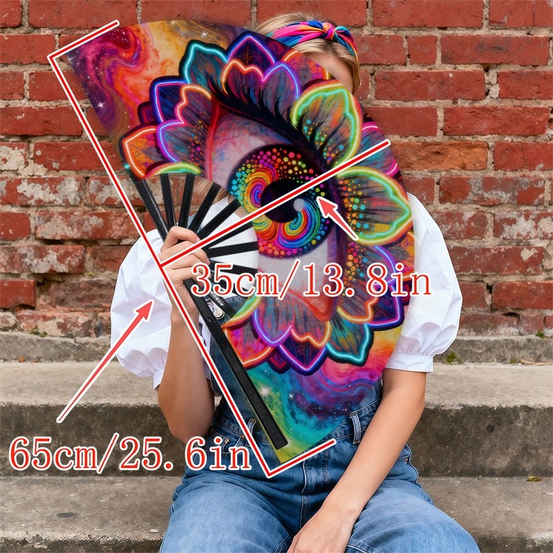 E-shop Handventilator für Herren, psychedelisches Augen- und Neon-Mandala-Design aus Polyester, 3D-bunter Leuchtventilator für Pride-Festivals,