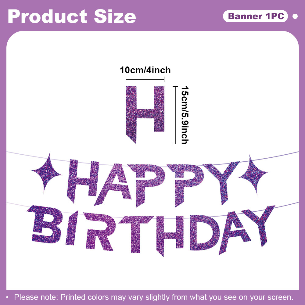 TEMU Bannière Joyeux Anniversaire à Paillettes Violettes pour Fête de Fans de KPOP, Guirlande, Toile de Fond Photo, Décoration Murale à Suspendre, 1