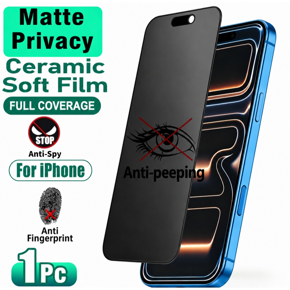 TEMU 1 protecteur d'écran en céramique anti-espion à couverture complète pour iPhone 17 Pro Max/17 Air/16 Pro Max/16 Plus/15 Pro Max/14/13/12 - Film