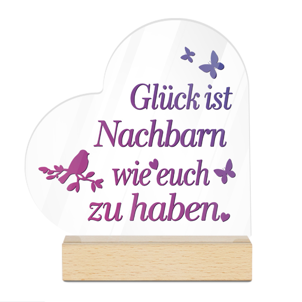 2d Flat, Putuo Decor 1pc German Heart-shaped Acrylic Sign With Wooden Base, Table Decor - "glück Ist Nachbarn Wie Euch Zu Haben," Desktop Decoration For Home, Farmhouse, Living Room, Gift