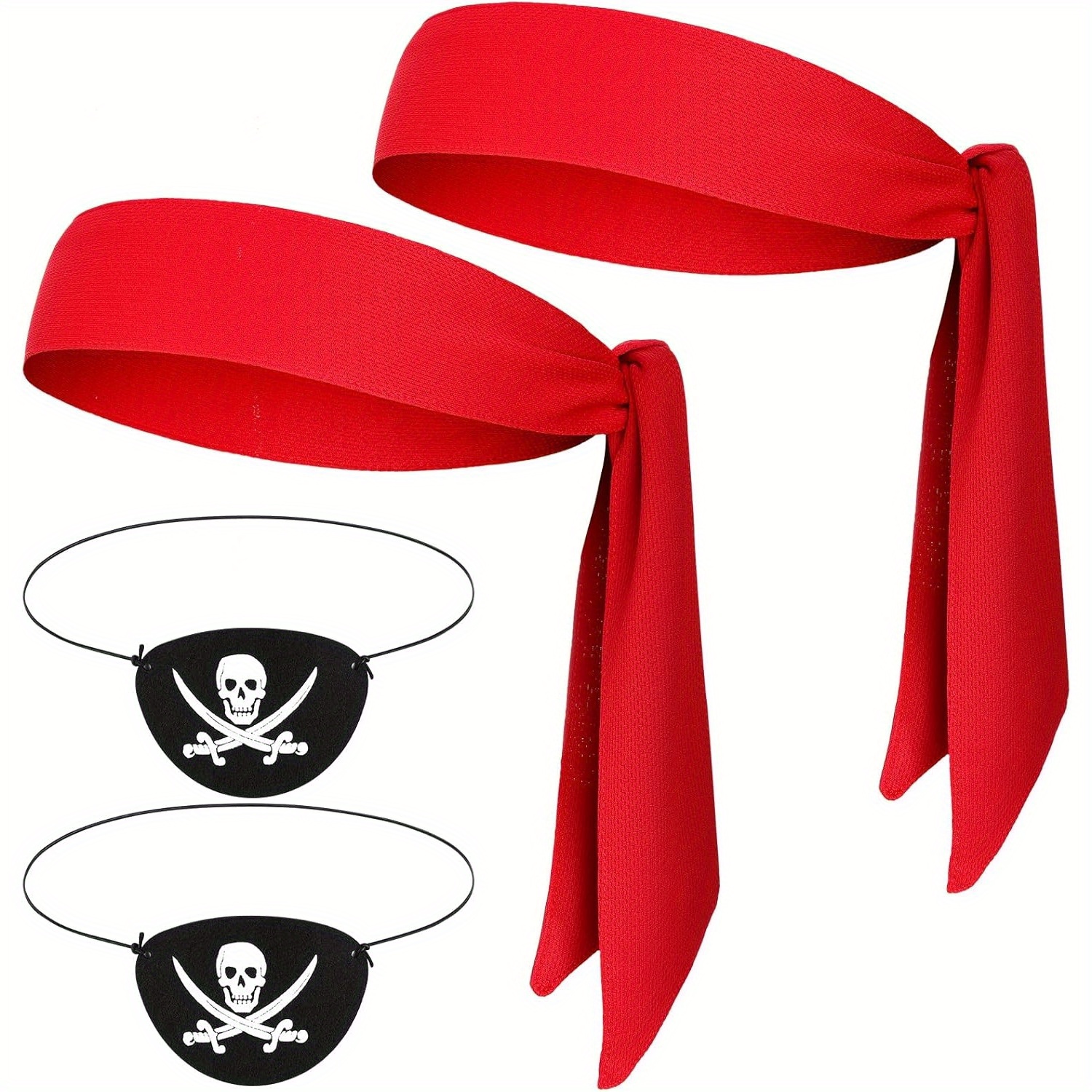 4pcs Pirate Turban And Blindfold Set, Red Novelty Pirate Accessories, Costume Supplies For , Ideal For Halloween, Christmas, Easter Parties