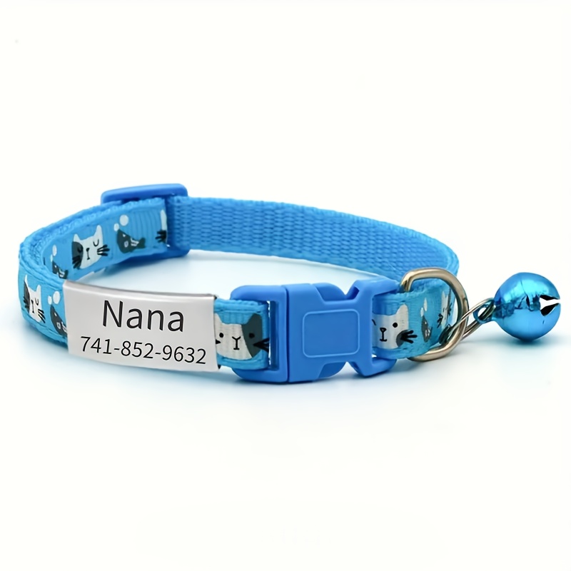 TEMU 1 Collar para gato personalizable, collar para cachorros, grabado con y de gato - y , ajustable, con múltiples colores vibrantes disponibles