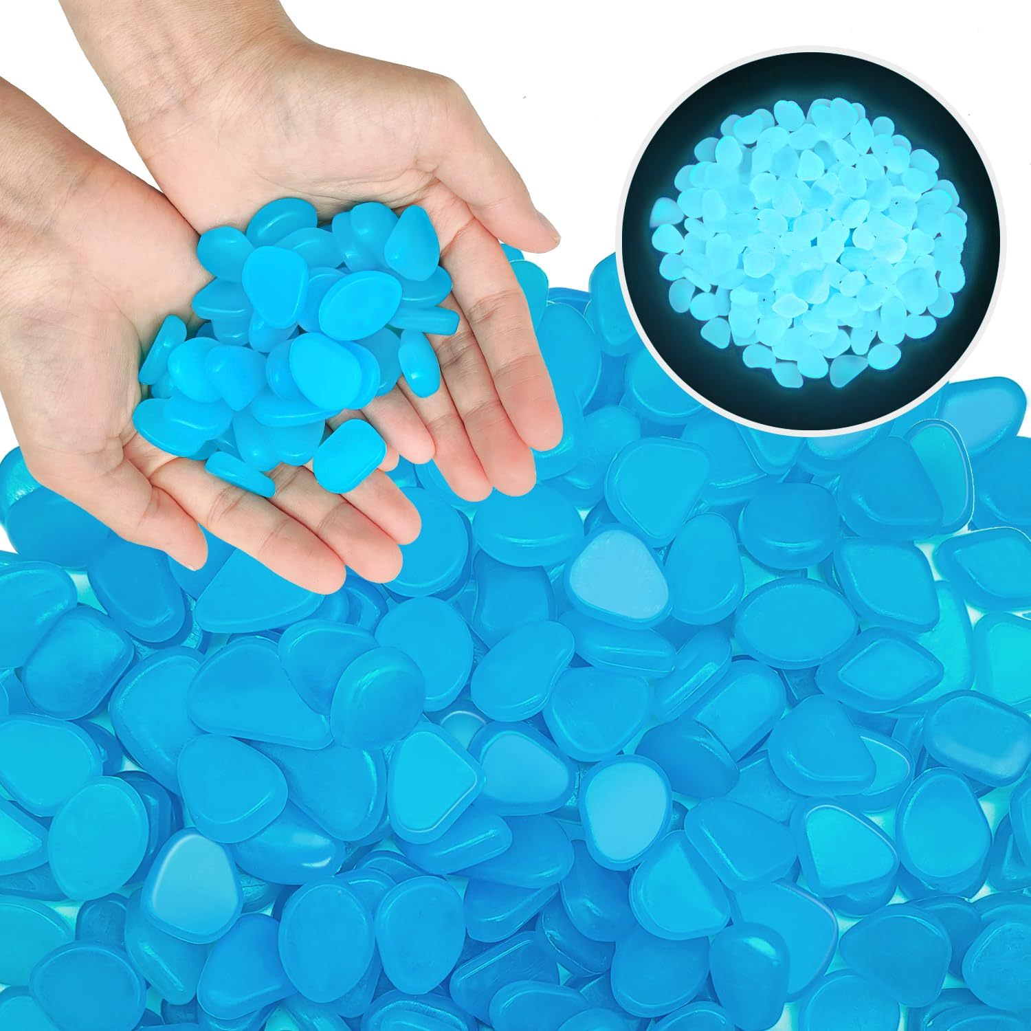 TEMU 1500pcs Blue Glow In The Dark Rocks Outdoor & Indoor Decor, Glow In The Dark Pebbles For Landscaping, Garden, Pathway, Aquarium, Glowing Rocks Or, Solar Rocks
