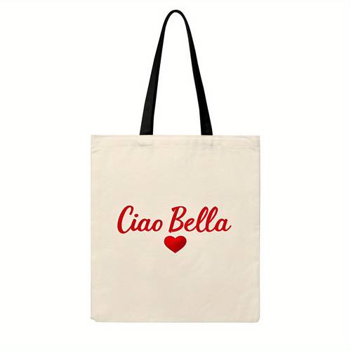 poza articolului geantă de țesătură stilizată bella pentru femei - capacitate mare, design cu imprimeu 2d, perfectă pentru cumpărături, picnicuri și întâlniri cu , bej cu accent roșu, fund de poliester , bretele , geantă de umăr casual|design elegant de script|mâini puternice