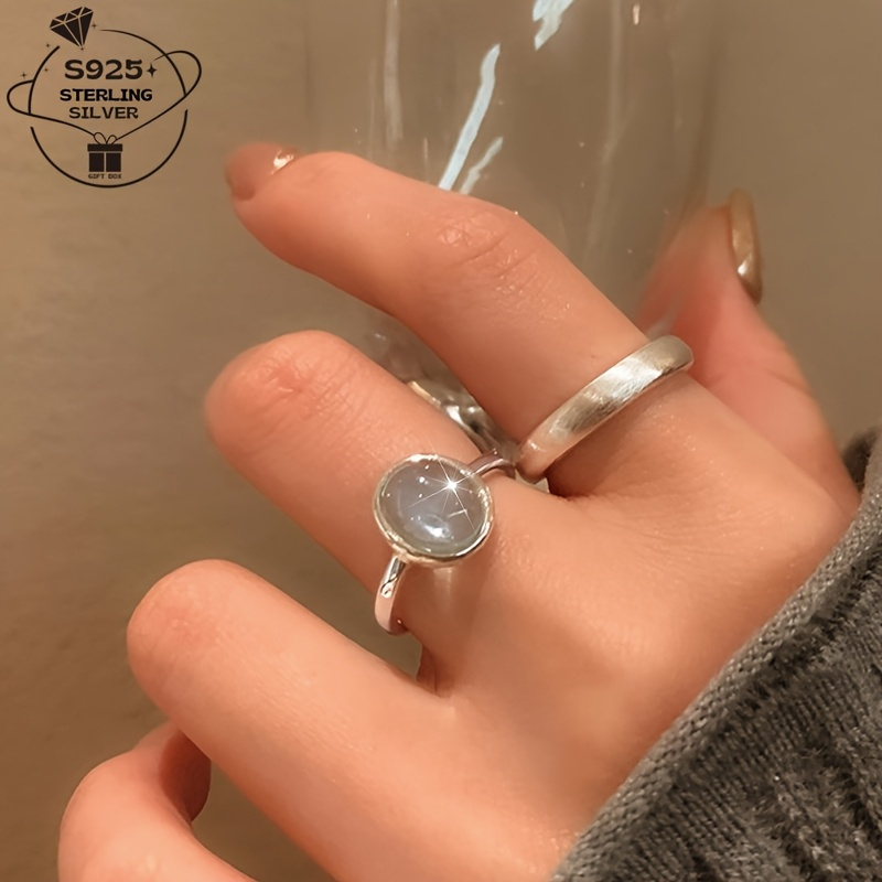 925 Silver Geometric Oval Adjustable Ring for Women