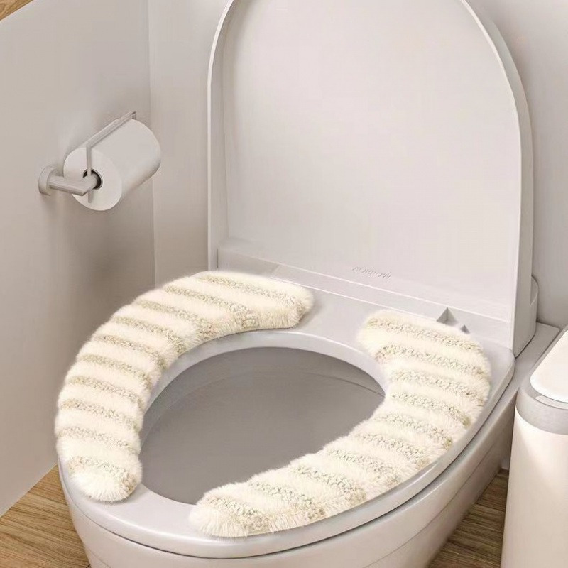 

1set Toilet Cushion, Adhesive Type Household Autumn And Winter Toilet Seat Cushion, Adhesive Light Style Striped Toilet Seat Cushion