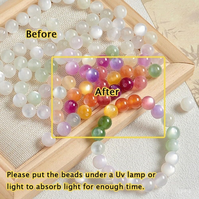 99pcs Color Changing Beads Suitable For Diy Bracelets, Light-sensitive Reactive Beads With Elastic String & Accessories, 8mm Bohemian Glow Beads For Reactive Making, No Glue Required For