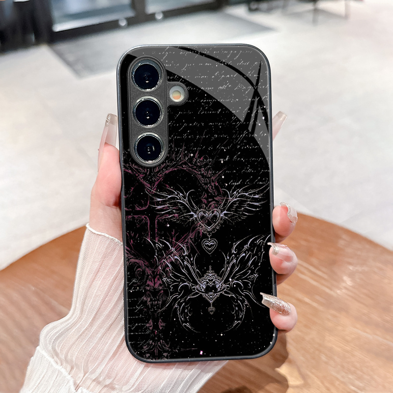 TEMU Phone Case: Dark Gothic -shaped , , Stylish, High-end Patterned Glass Phone Case, Suitable For Galaxy