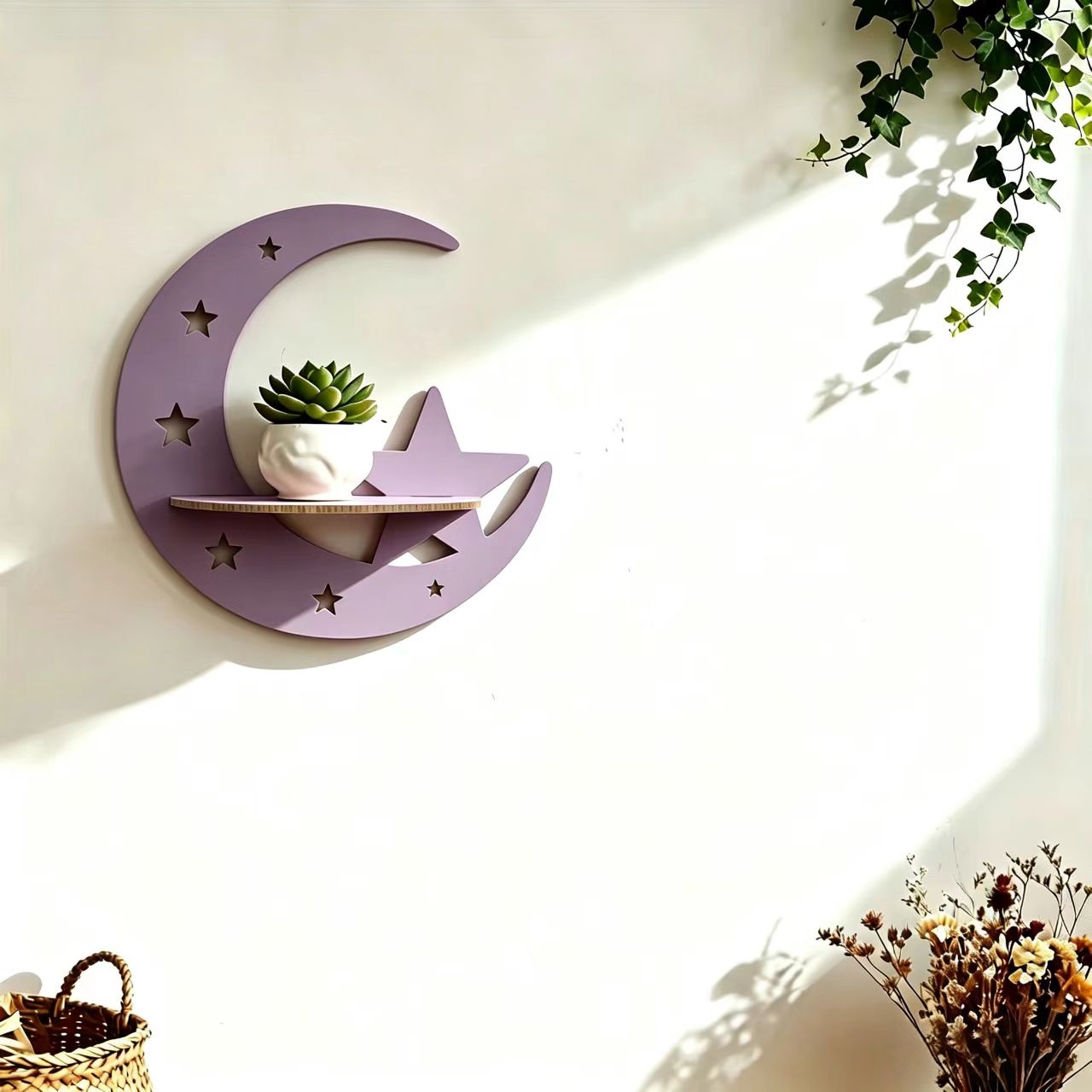 TEMU 2d Flat 1pc Nordic Minimalist Wall Shelf With Star Cutout Decoration | Wooden Decorative Storage Shelf For Home Decor, Perfect Gift For Ramadan,