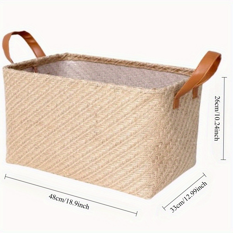 E-shop 1 Stück Minimalistischer Geflochtener Jute-Stoff Aufbewahrungskorb, Faltbarer Aufbewahrungsbehälter, Großer Aufbewahrungskorb, , Spielzeug-