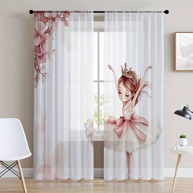 TEMU Ensemble de 2 Rideaux Voilages Ballet pour Fenêtre : Design Fantaisiste, Draps Transparents, Idéal pour Décorer les Fenêtres des Chambres,